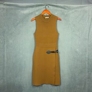 A. L. C. Dress Sleeveless Knit Sheath Womens Size Small Camel Brown Belt Detail